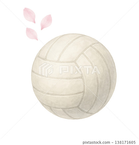 簡潔的設計,以排球和櫻花為主題;運動和春天的意象;白色背景。 簡潔的設計,以排球和櫻花為主題;運動和春天的意象;白色背景。 138171605