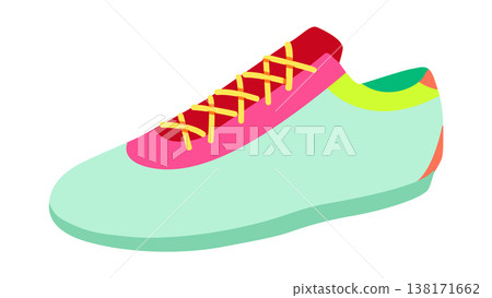 Neon running shoe flat. Bright lightweight sport footwear for running, marathon, summer training, healthy lifestyle., Neon running shoe flat. Bright lightweight sport footwear for running, marathon, summer training, healthy lifestyle., 138171662