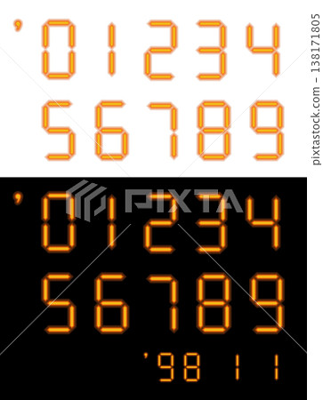 Digital number set in the style of film camera date printing Digital number set in the style of film camera date printing 138171805