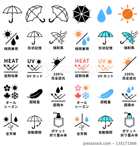 雨傘功能顯示/產品描述圖示集(日文) 雨傘功能顯示/產品描述圖示集(日文) 138171806