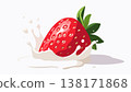 Minimal strawberry with flat white splash bold simple shapes soft curves clean composition fresh juicy fruit 138171868