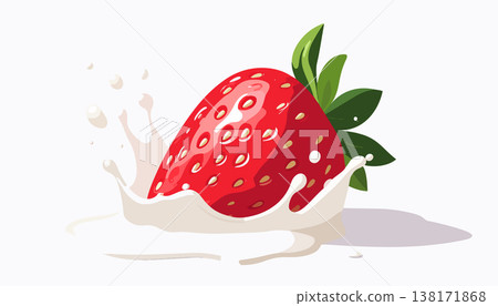 Minimal strawberry with flat white splash bold simple shapes soft curves clean composition fresh juicy fruit 138171868