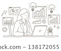 A woman creating documents on a computer (line drawing) 138172055