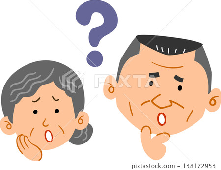 The expressions of the senior couple, filled with doubt. 138172953