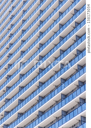 The geometric patterns of the consecutive apartment balconies The geometric patterns of the consecutive apartment balconies 138173034