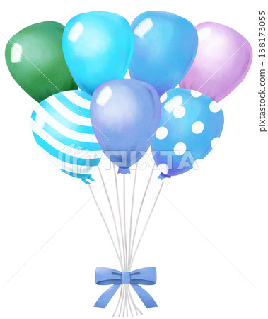 冷色調氣球，時尚水彩插畫 138173055