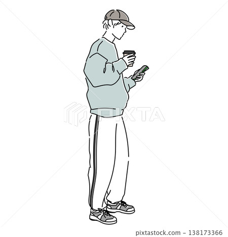東京時尚快訊：春季男士運動混搭穿搭插圖，圖中是一位穿著條紋褲的男士 138173366