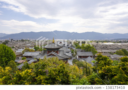 Panoramic view of traditional house of the old town Lijiang, China. Dayan, commonly called the Old Town of Lijiang. Look from Lion Hill. Panoramic view of traditional house of the old town Lijiang, China. Dayan, commonly called the Old Town of Lijiang. Look from Lion Hill. 138173410