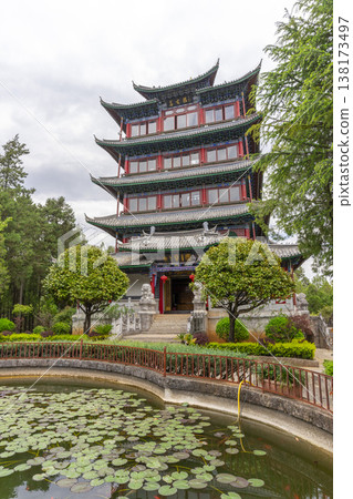 Lijiang, China - April 11, 2024 : Wangu Tower on Lion Hill in Lijiang old town, China on April 11, 2024. 138173497