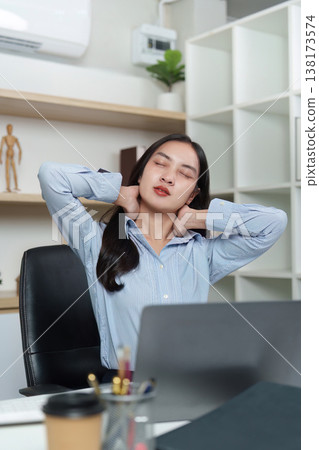Office syndrome and neck strain relief in workplace Office syndrome and neck strain relief in workplace 138173574