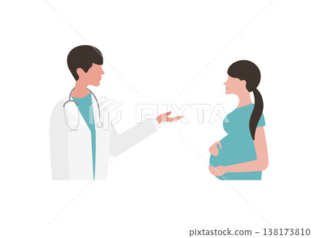 向量圖:一位醫生正在向一位孕婦(面向右側)講解醫學知識。 向量圖:一位醫生正在向一位孕婦(面向右側)講解醫學知識。 138173810