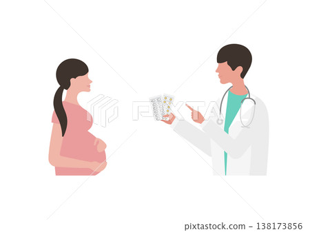 醫生向孕婦(面向左側)講解用藥的向量圖 醫生向孕婦(面向左側)講解用藥的向量圖 138173856