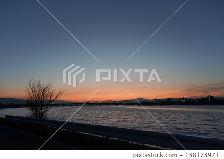 on the riverbed in the morning on the riverbed in the morning 138173971