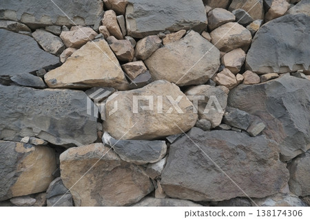 Natural stone wall texture; natural stone wall background material. 138174306