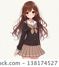 A cute girl with long hair going to school 138174527