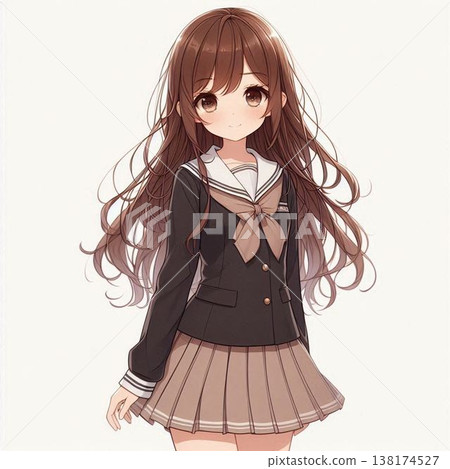 A cute girl with long hair going to school 138174527