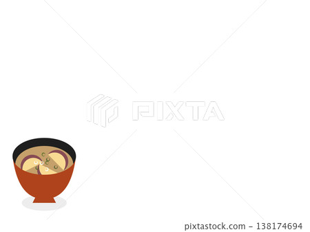 Simple illustration of sweet potato miso soup with copy space. Autumn, Japanese food, background material. 138174694