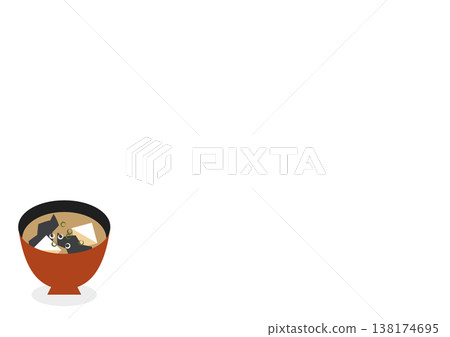 Simple miso soup illustration with copy space. Japanese food, breakfast, background material. 138174695