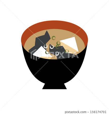 味噌湯配豆腐和裙帶菜（日本食材）的簡單示意圖 138174701