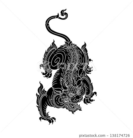 Illustration black silhouette of Chi lin Thai style Illustration black silhouette of Chi lin Thai style 138174726