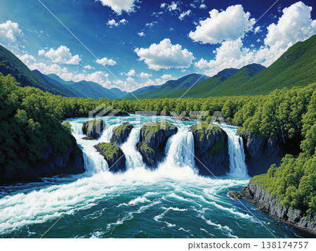 大自然深處瀑布的壯麗美景 138174757