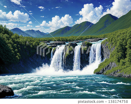 大自然深處瀑布的壯麗美景 138174758