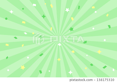 綠色旭日和五彩紙屑背景，線條匯聚 138175310
