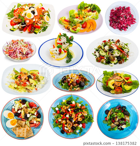 Set of various salads isolated 138175382