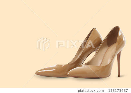 High heels in a light shade presented for women shopping choices 138175487