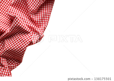 Red gingham fabric in a chic fold, isolated on white, PNG Red gingham fabric in a chic fold, isolated on white, PNG 138175501