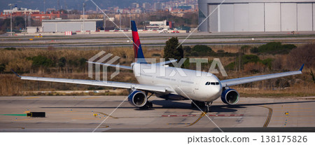 Passenger airliner in Barcelona airport Passenger airliner in Barcelona airport 138175826