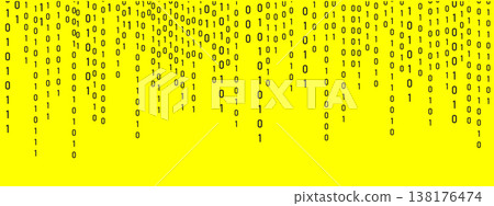 Binary Rain background. Hacker code and falling numbers on computer. Dynamic light effect and data flow. Programming symbols on futuristic yellow backdrop. Vector illustration Binary Rain background. Hacker code and falling numbers on computer. Dynamic light effect and data flow. Programming symbols on futuristic yellow backdrop. Vector illustration 138176474