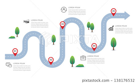 Business roadmap infographic timeline with 5 steps. Business roadmap infographic timeline with 5 steps. 138176532