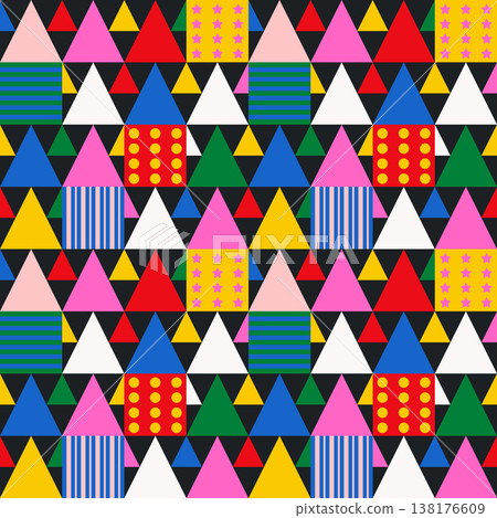 Playful Triangle Geometric Memphis Style Pattern Playful Triangle Geometric Memphis Style Pattern 138176609