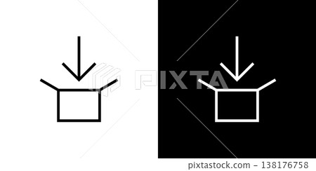 A line icon representing the concept of putting items into a box. A monochrome vector illustration set of white and black lines. 138176758