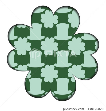 St Patrick Day Paper cut design made of four leaf clover with pattern backdrop of leprechaun hat and four leaf clover. Isolated Vector illustration Greeting Thematic cards Promo Banner, leaflet design St Patrick Day Paper cut design made of four leaf clover with pattern backdrop of leprechaun hat and four leaf clover. Isolated Vector illustration Greeting Thematic cards Promo Banner, leaflet design 138176820