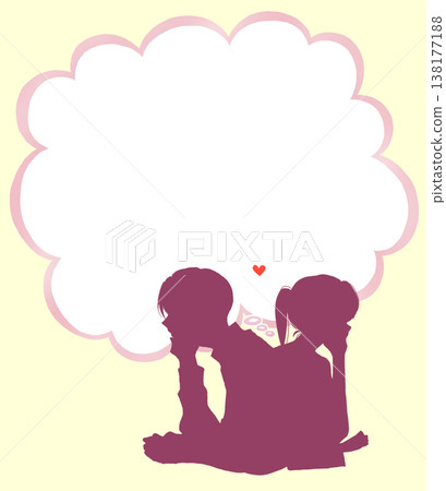 A man and woman in love, back to back, cloud-shaped speech bubble, silhouette A man and woman in love, back to back, cloud-shaped speech bubble, silhouette 138177188