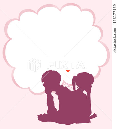 A man and woman in love, back to back, cloud-shaped speech bubble, silhouette A man and woman in love, back to back, cloud-shaped speech bubble, silhouette 138177189