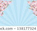 A spring-themed background vector illustration featuring a dazzling, hopeful sky and cherry blossoms in full bloom fluttering down. 138177324