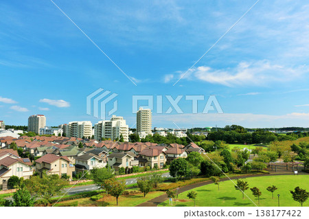 A refreshing blue sky and a park in the city 138177422