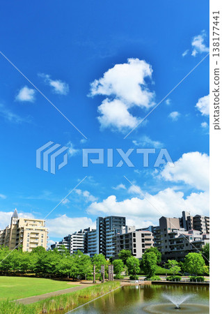 Refreshing blue sky and apartment landscape in the city Refreshing blue sky and apartment landscape in the city 138177441