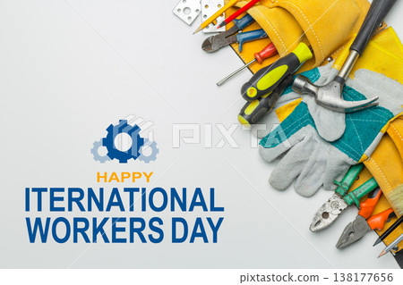 Workers celebrate International Workers Day with tools and symbols of labor on May 1 138177656