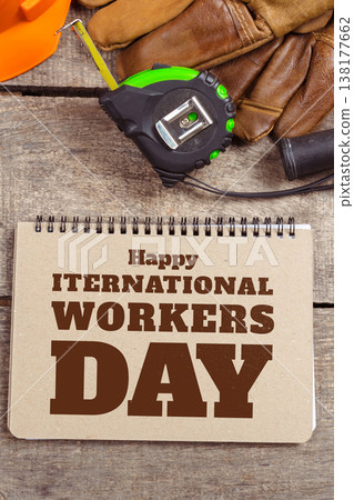 Celebrating international workers day with tools and a message on May 1 Celebrating international workers day with tools and a message on May 1 138177662