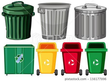 Assorted Recycling and Trash Bins Vector Illustration Assorted Recycling and Trash Bins Vector Illustration 138177896