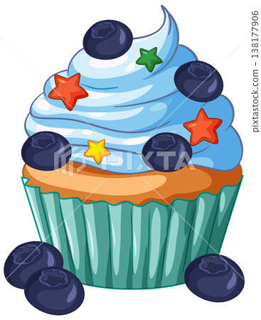 Blueberry Cupcake with Blue Frosting and Star Sprinkles Vector Illustration Blueberry Cupcake with Blue Frosting and Star Sprinkles Vector Illustration 138177906