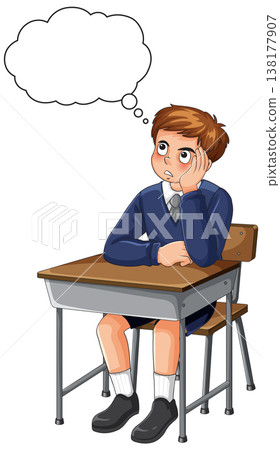 Thoughtful Schoolboy Daydreaming at Classroom Desk 138177907