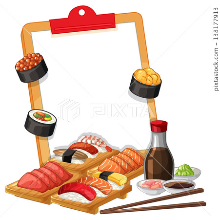 Japanese Sushi and Sashimi Platter with Clipboard Menu Template 138177913