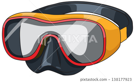 Yellow and Black Scuba Diving Mask Vector Illustration on White Background 138177923