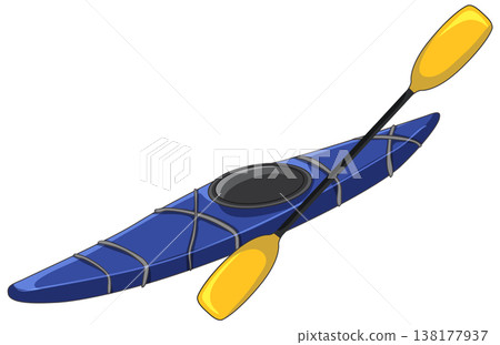 Blue Sea Kayak with Yellow Paddle Vector Illustration Isolated on White 138177937