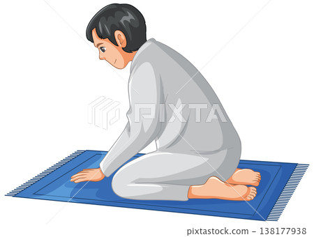 Muslim Man Kneeling on Prayer Mat in Traditional Islamic Prayer Position Muslim Man Kneeling on Prayer Mat in Traditional Islamic Prayer Position 138177938